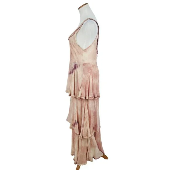 RARE Free People X New Romantics Blush Tie Dye Tiered Ruffle Hem Boho Maxi Dress - Picture 7 of 16